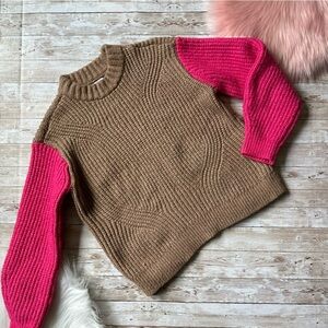 Nine West Tan Hot Pink Crewneck Sweater Size Medium